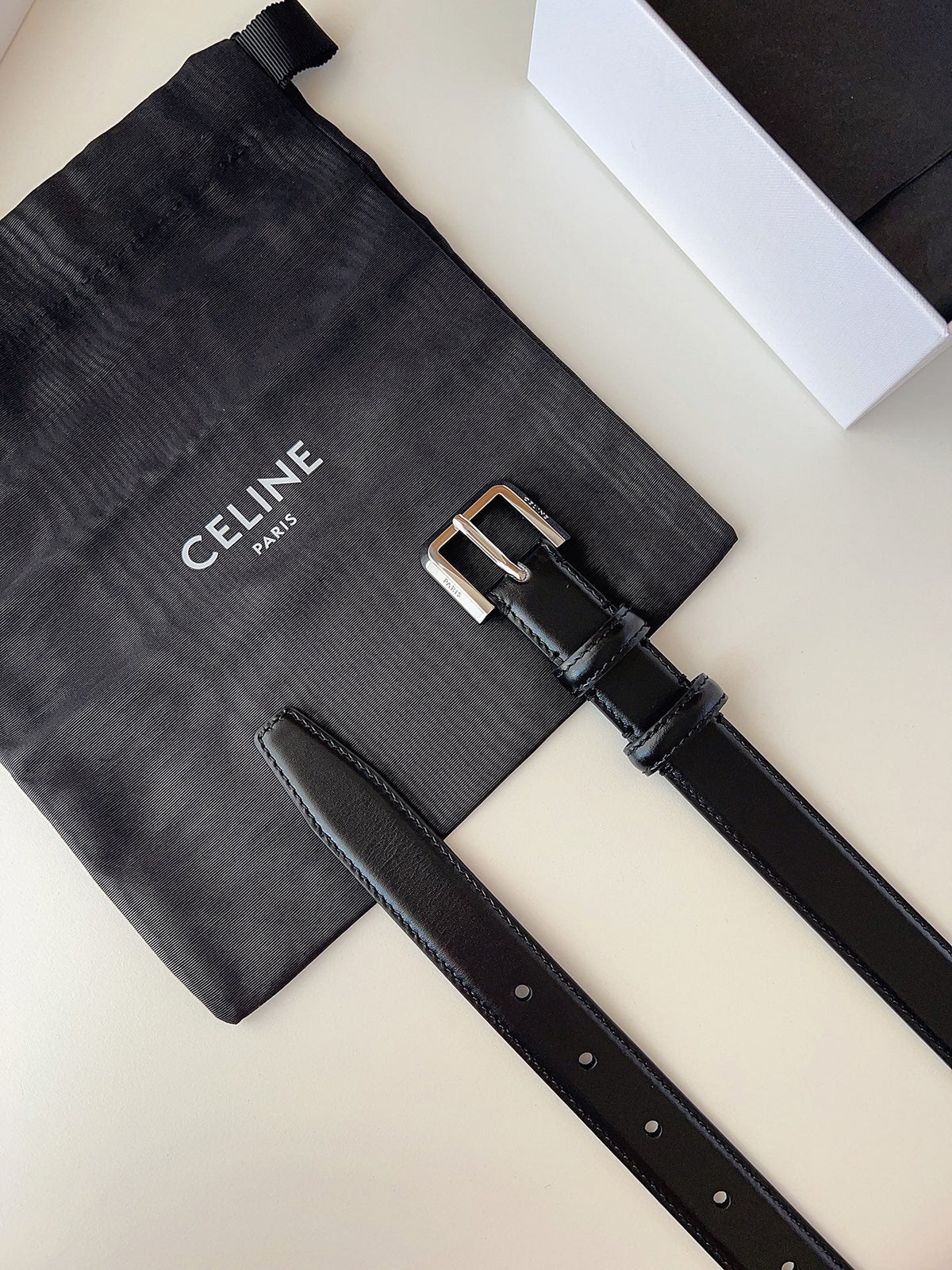 CL Sliver 25mm Triomphe Belt Black Cowhide 616411