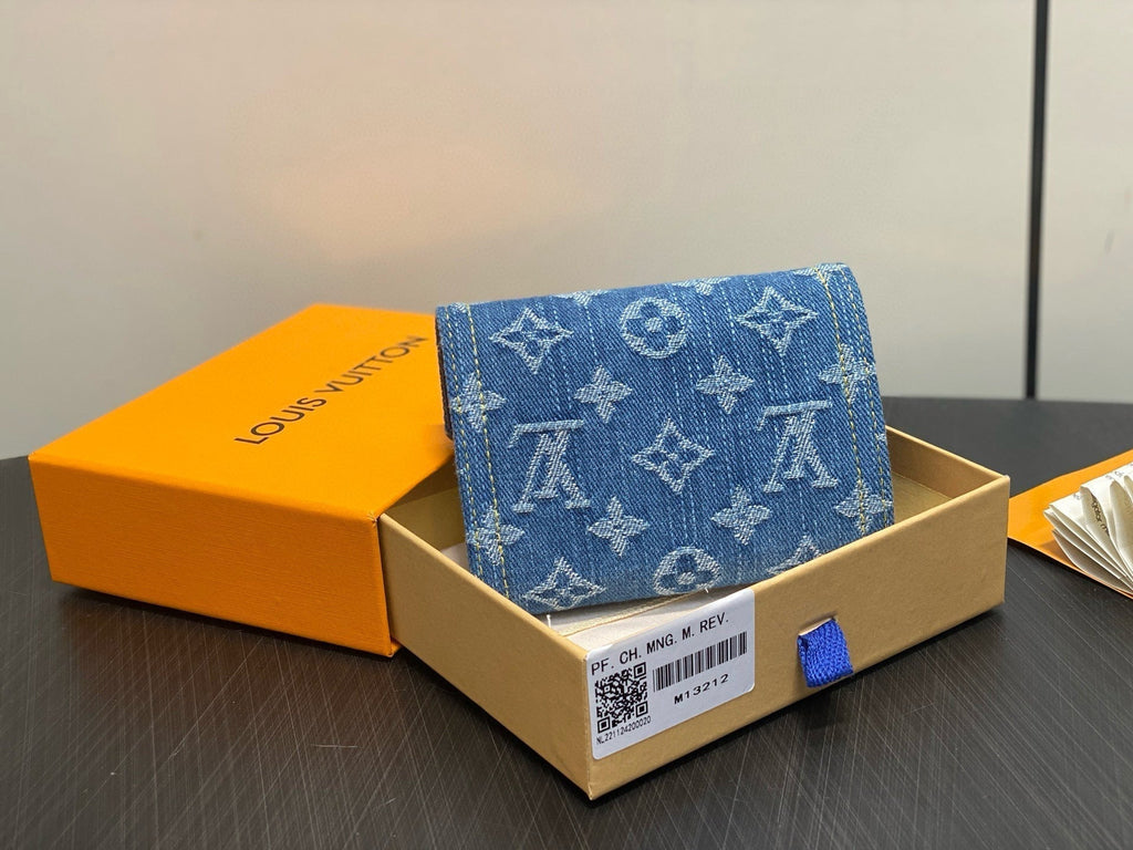 LV Victorine Monogram Wallet Denim Blue Cotton Cowhide
