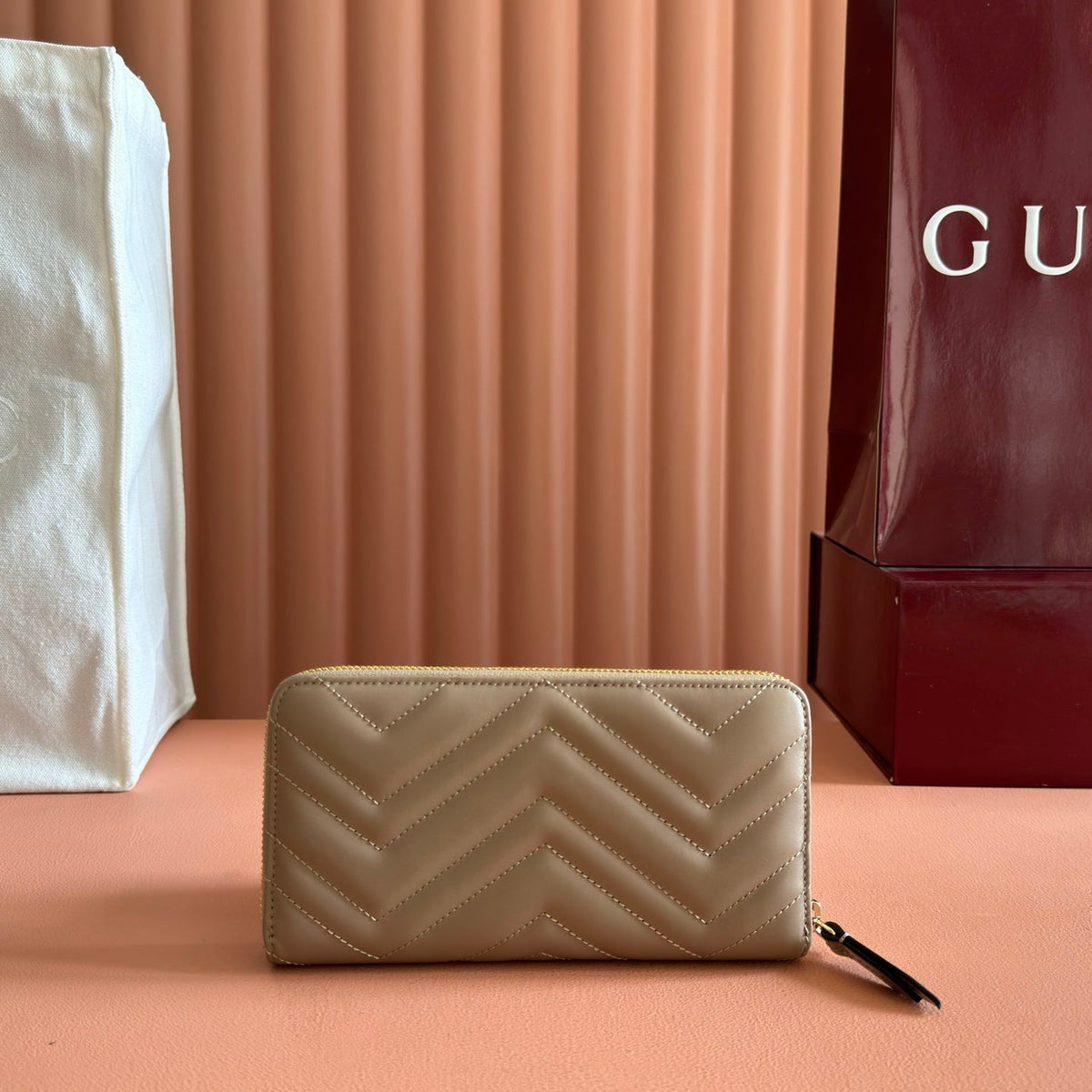 GG Zip-Around Wallet Taupe Matelassé Leather