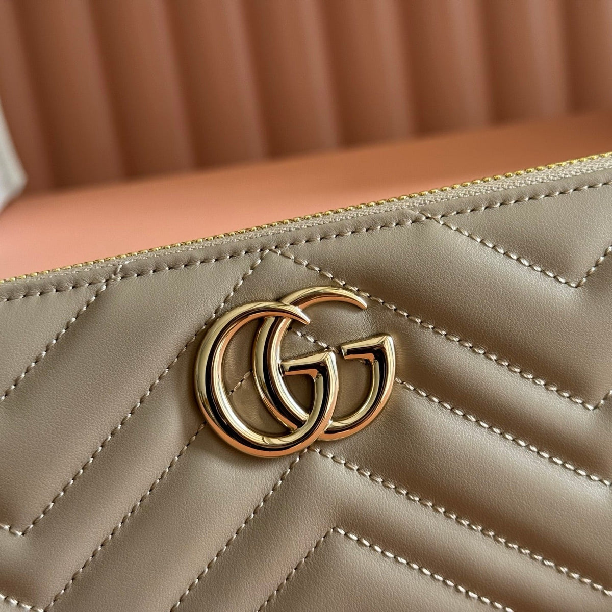 GG Zip-Around Wallet Taupe Matelassé Leather