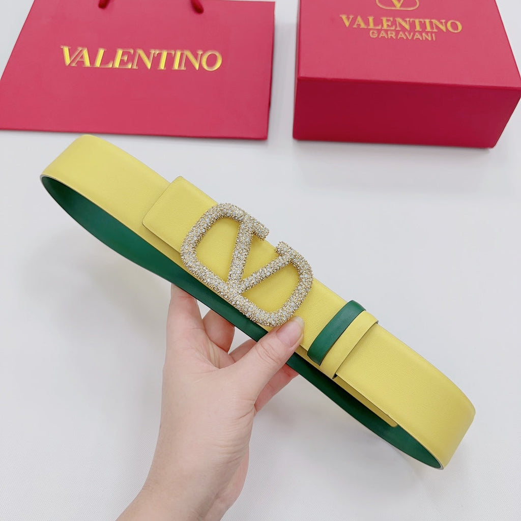 Garavani Reversible VLogo Signature Belt 40mm Lemon Yellow Green Leather 200702