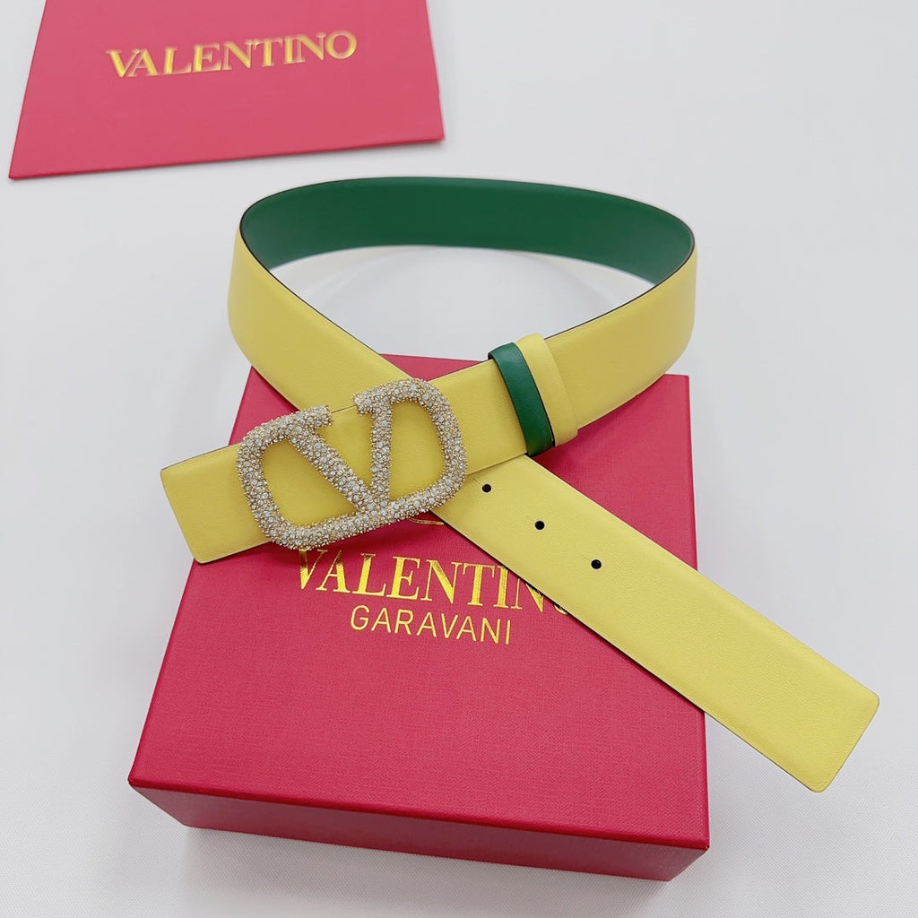 Garavani Reversible VLogo Signature Belt 40mm Lemon Yellow Green Leather 200702