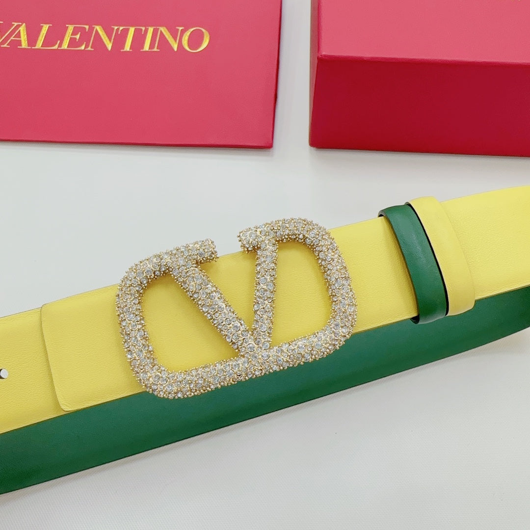 Garavani Reversible VLogo Signature Belt 40mm Lemon Yellow Green Leather 200702