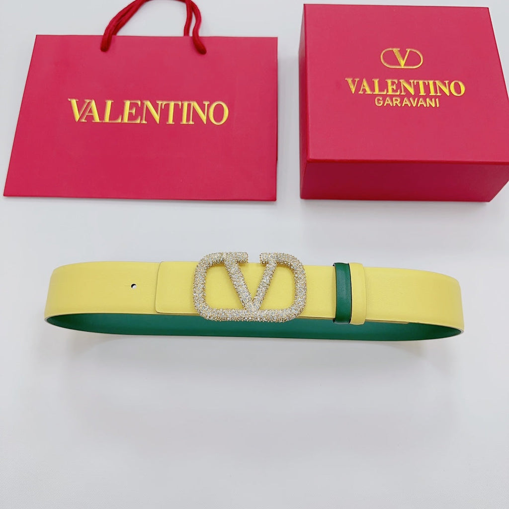 Garavani Reversible VLogo Signature Belt 40mm Lemon Yellow Green Leather 200702