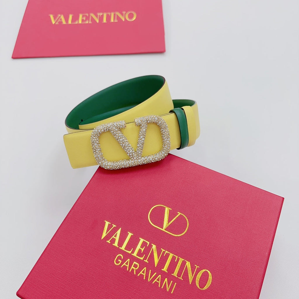 Garavani Reversible VLogo Signature Belt 40mm Lemon Yellow Green Leather 200702