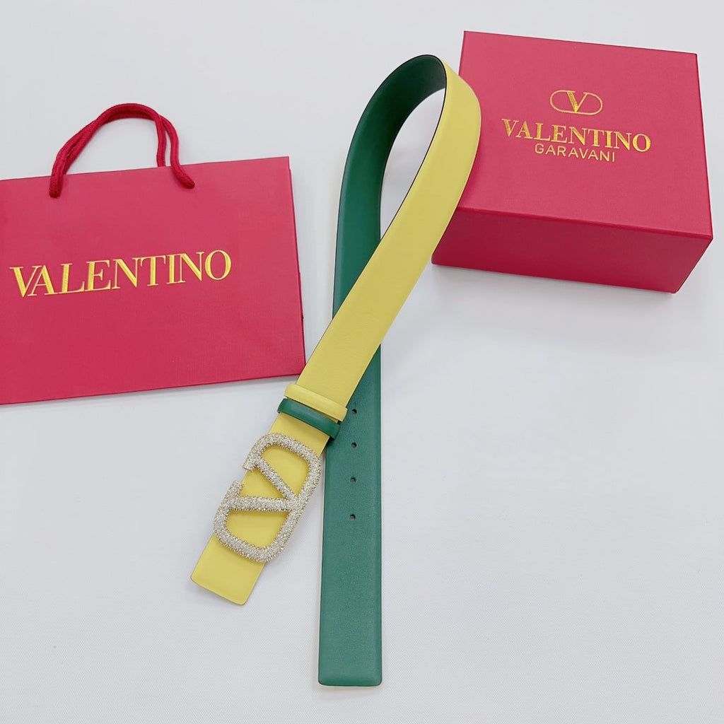 Garavani Reversible VLogo Signature Belt 40mm Lemon Yellow Green Leather 200702