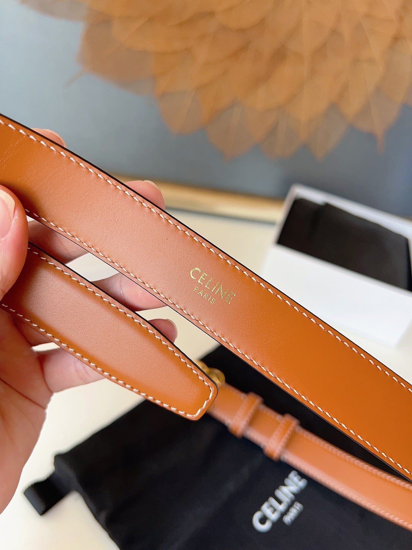CL Black 25mm Triomphe Enamel Belt Camel Brown Cowhide 616416