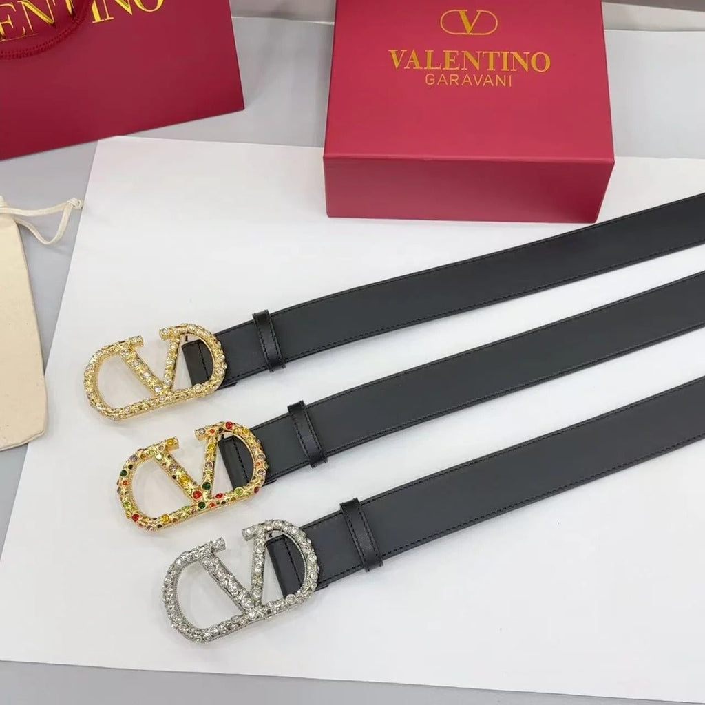 VT 2025 Garavani VLogo Signature Belt Black With Crystal-embellished Buckle