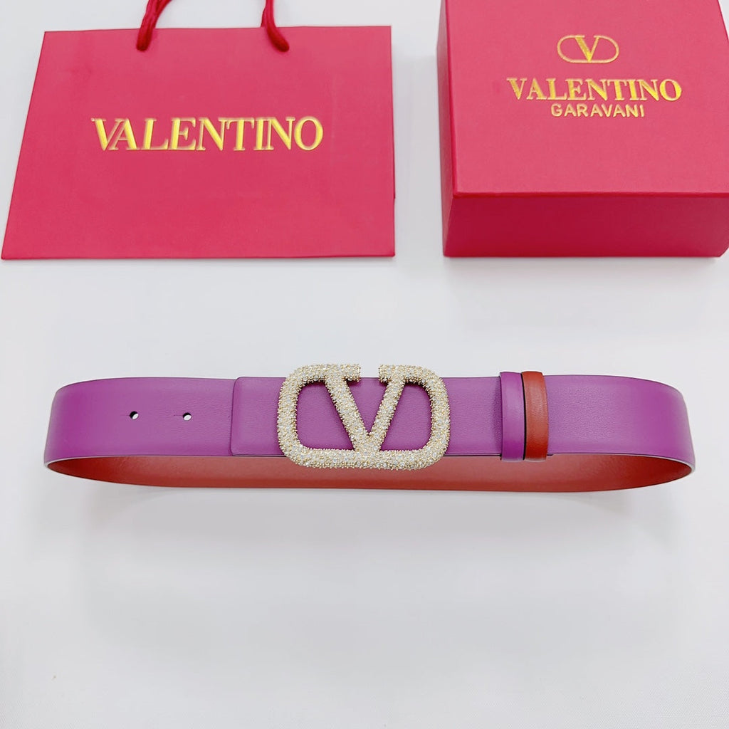 Garavani Reversible VLogo Signature Belt 40mm Purrple Brown-Red Leather 200704