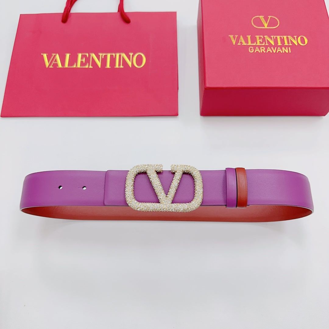 Garavani Reversible VLogo Signature Belt 40mm Purrple Brown-Red Leather 200704