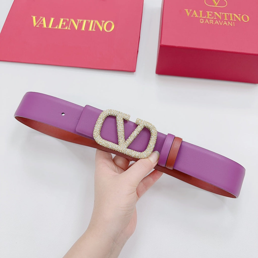 Garavani Reversible VLogo Signature Belt 40mm Purrple Brown-Red Leather 200704