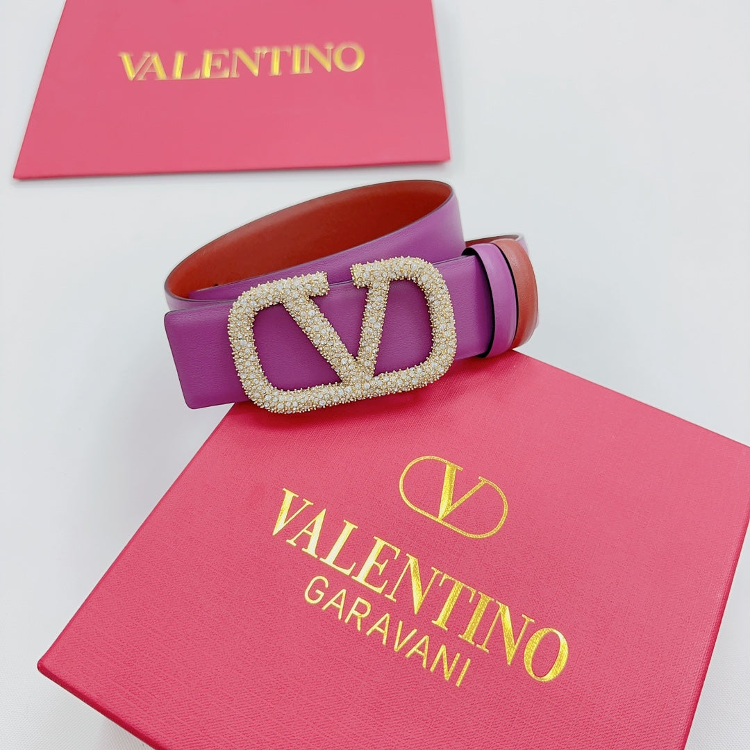 Garavani Reversible VLogo Signature Belt 40mm Purrple Brown-Red Leather 200704