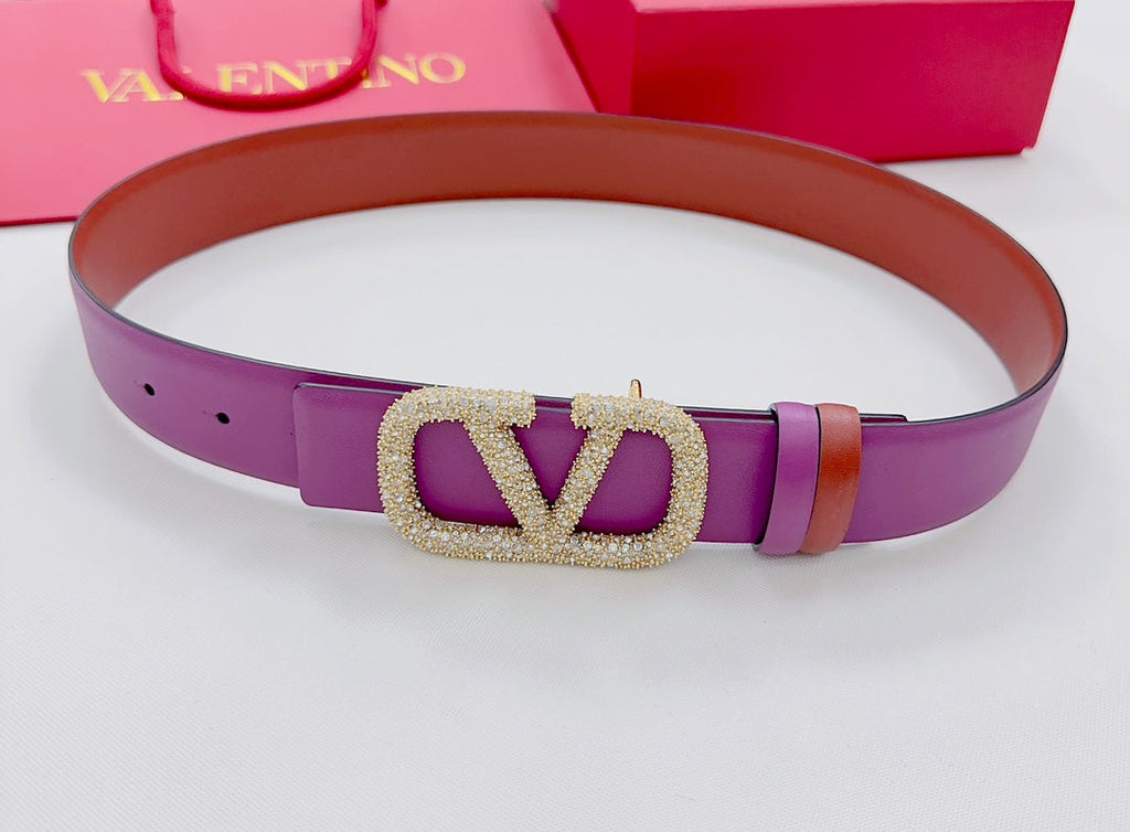 Garavani Reversible VLogo Signature Belt 40mm Purrple Brown-Red Leather 200704