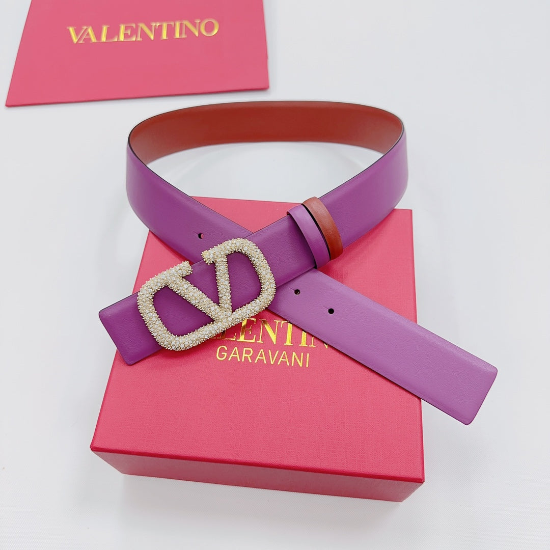 Garavani Reversible VLogo Signature Belt 40mm Purrple Brown-Red Leather 200704