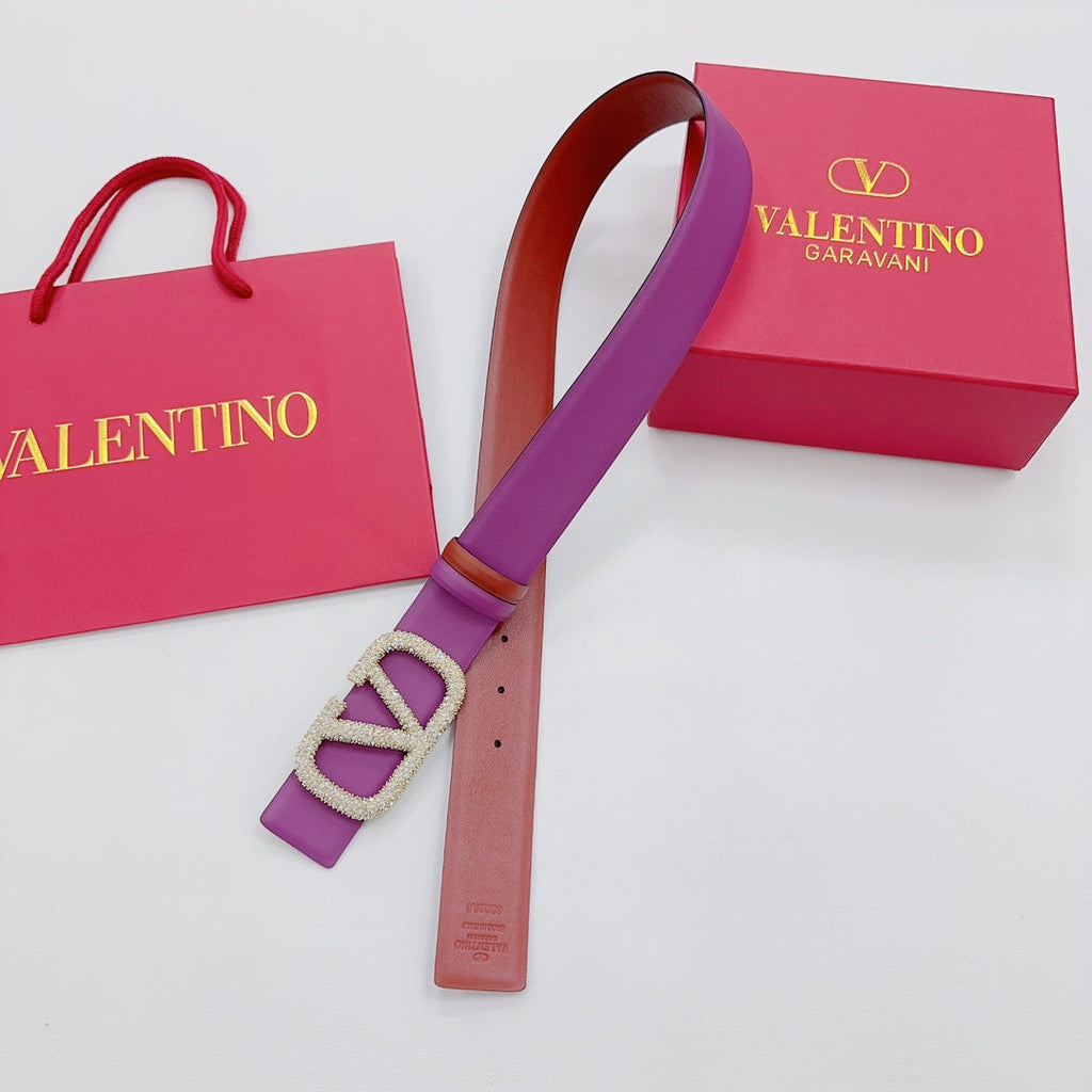 Garavani Reversible VLogo Signature Belt 40mm Purrple Brown-Red Leather 200704