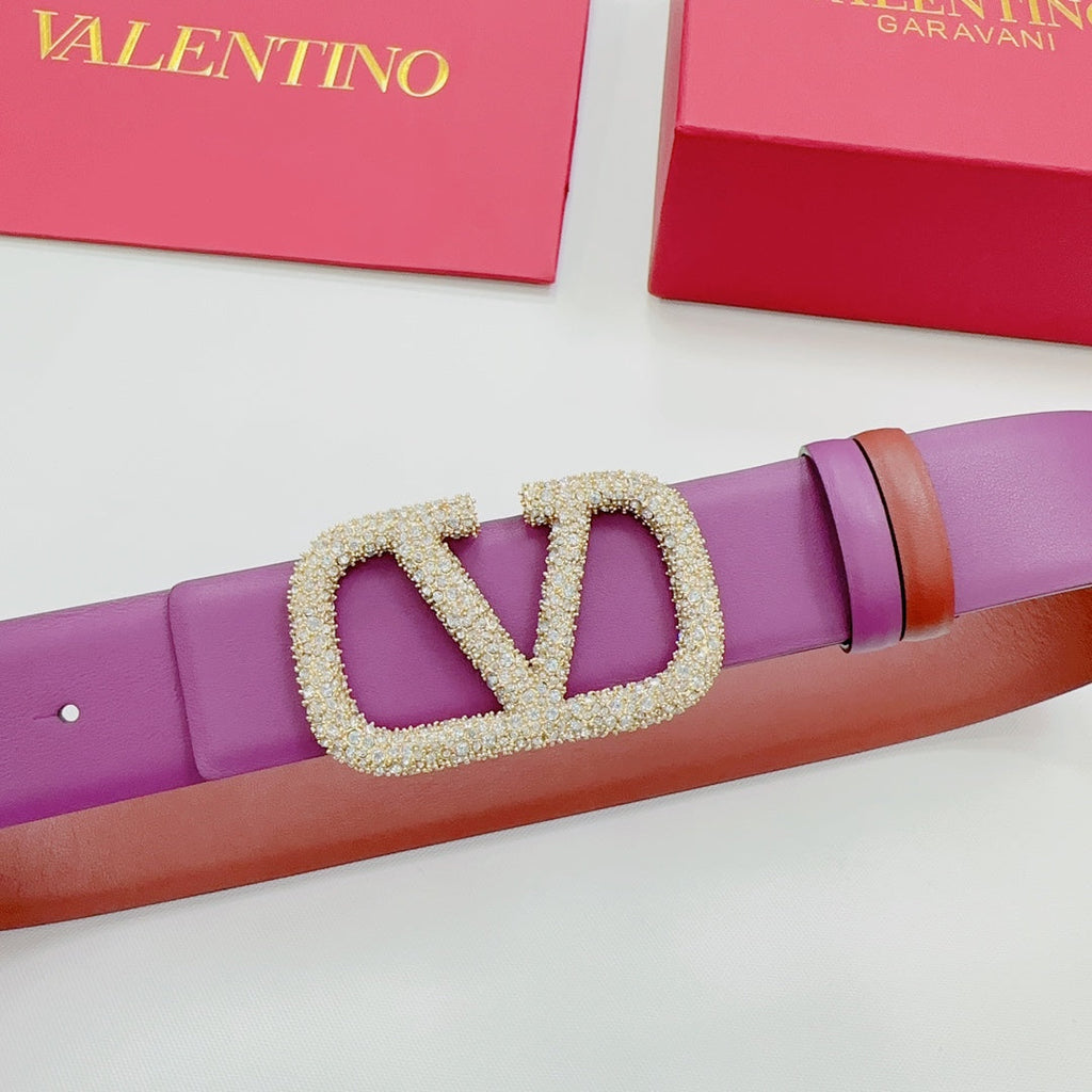 Garavani Reversible VLogo Signature Belt 40mm Purrple Brown-Red Leather 200704