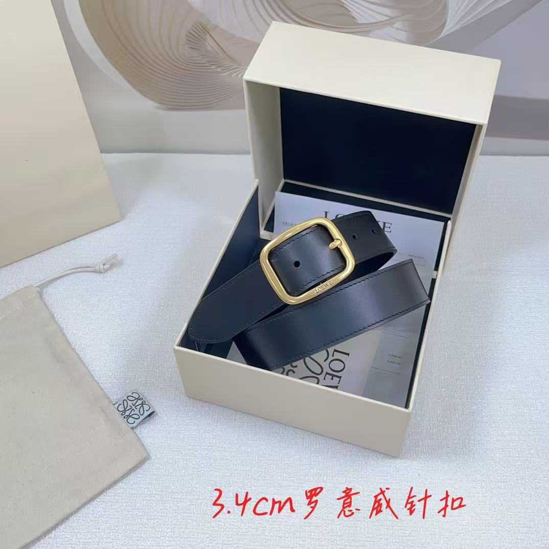 LOEWE Logo-Engraved Belt 34mm Black Leather