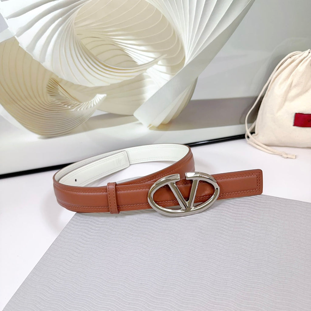 The Bold Edition Belt 30mm Brown White Calfskin Silver Buckle