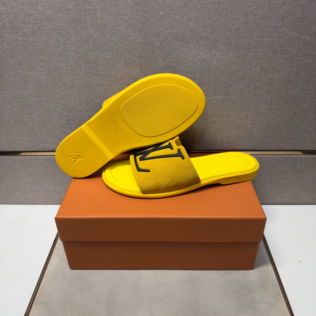 Louis Vuitton Men's Bright Yellow Suede Slide Sandals