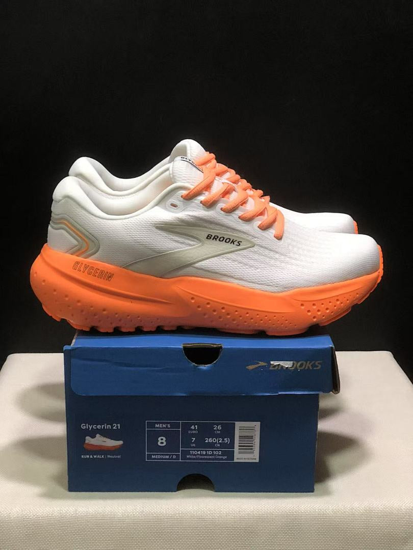 Brooks Glycerin 21 Neutral Road Running Shoes White Orange