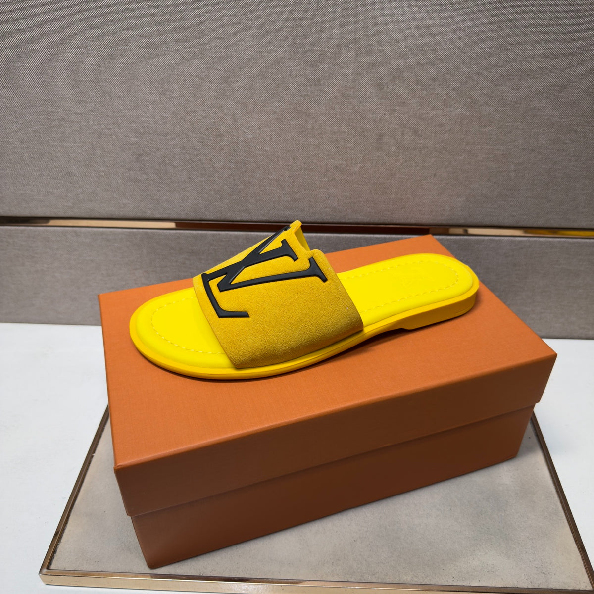 Louis Vuitton Men's Bright Yellow Suede Slide Sandals