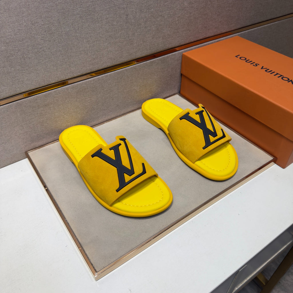 Louis Vuitton Men's Bright Yellow Suede Slide Sandals
