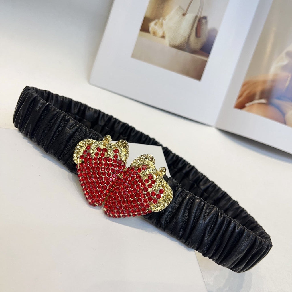 GG 3cm Strawberry Belt Black Sheepskin