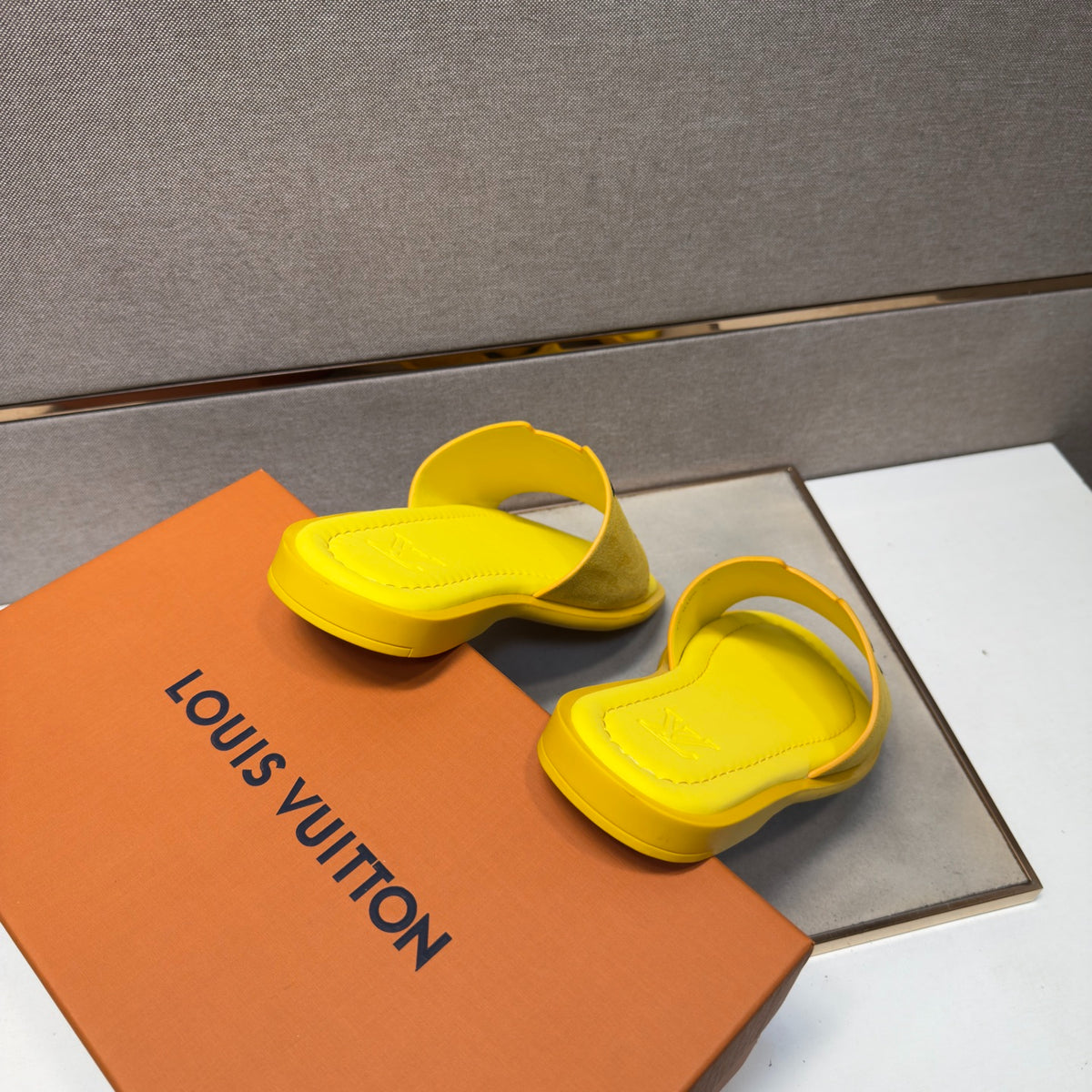 Louis Vuitton Men's Bright Yellow Suede Slide Sandals