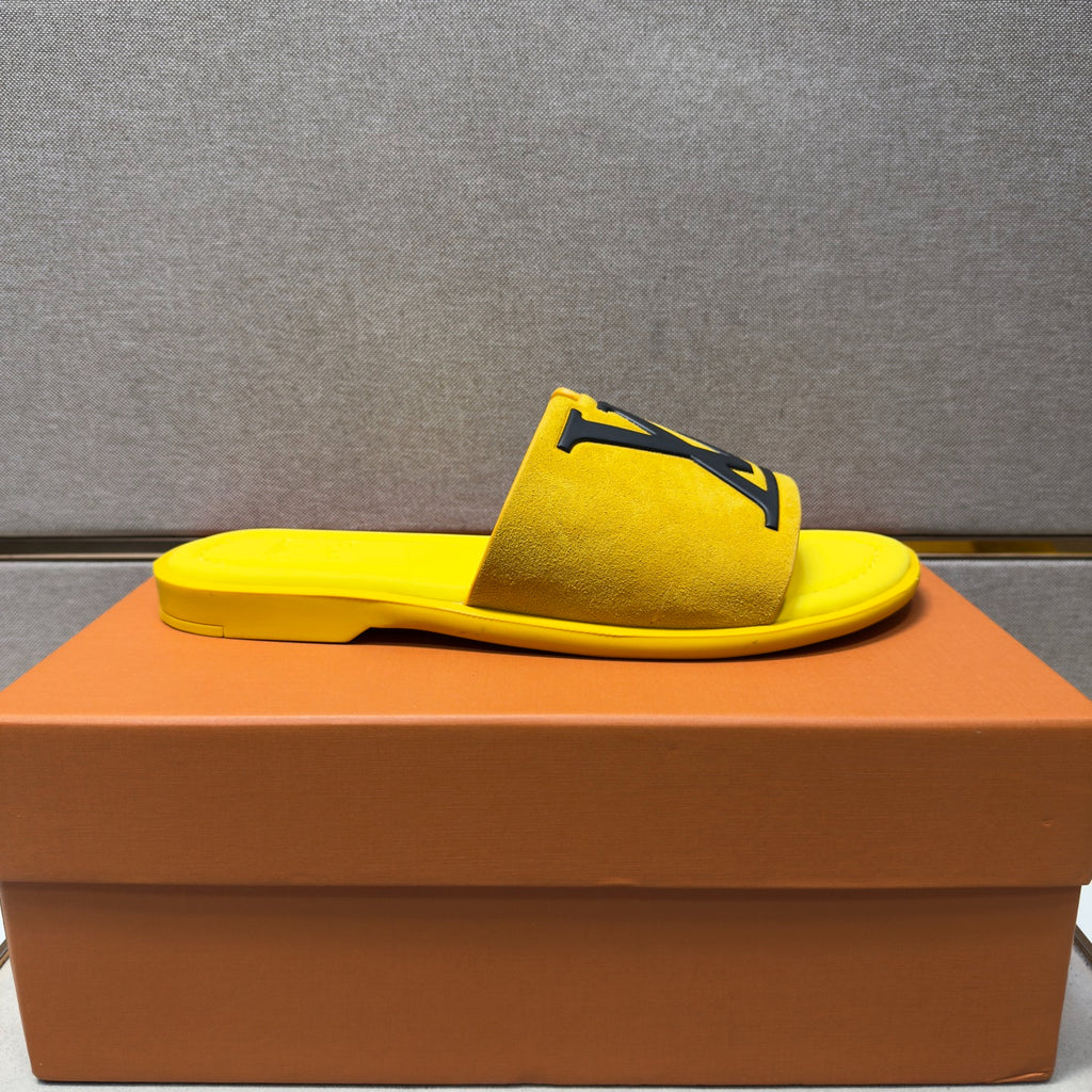 Louis Vuitton Men's Bright Yellow Suede Slide Sandals