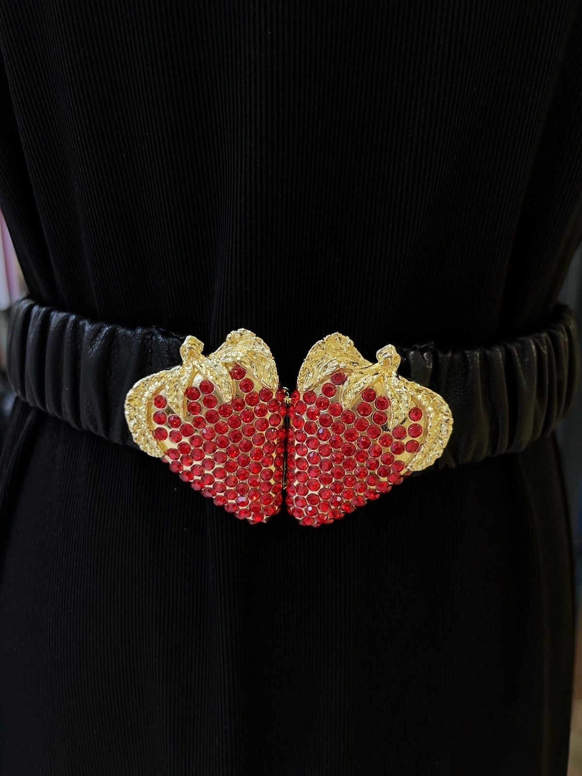 GG 3cm Strawberry Belt Black Sheepskin
