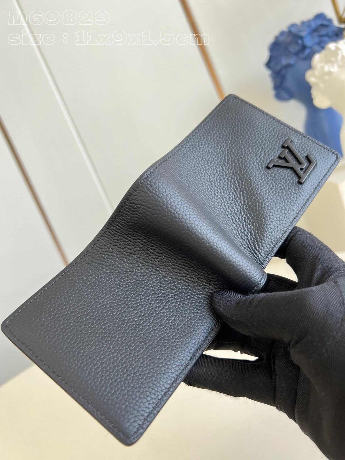 MULTIPLE WALLET AEROGRAM 10CM BLACK CALFSKIN