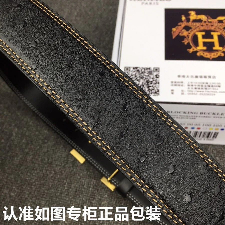 HM Belt 38mm Black Cowhide Leather Gold Diamond Buckle 619513