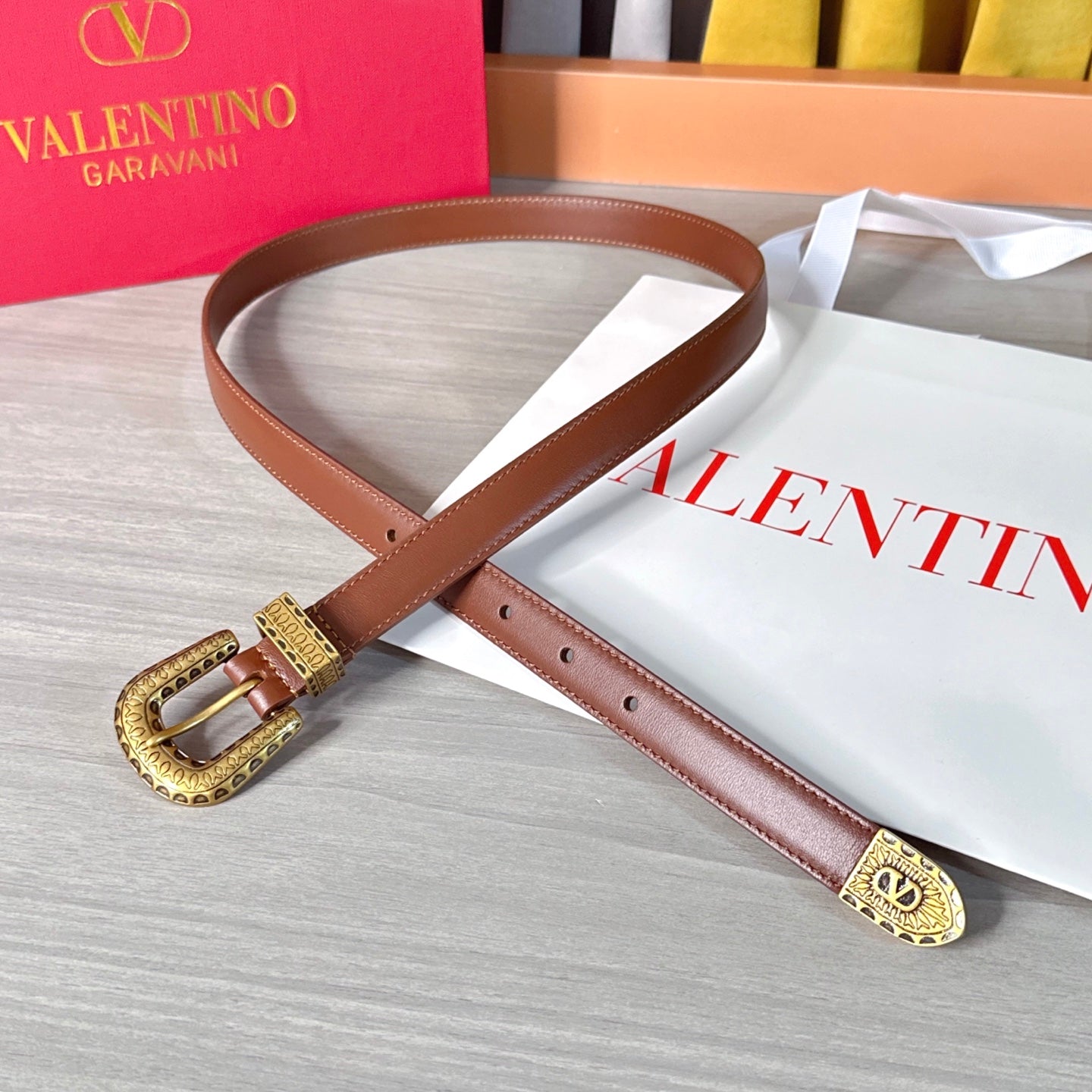Valentino VLogo Signature Belt 2.0cm Brown Cowhide 202892