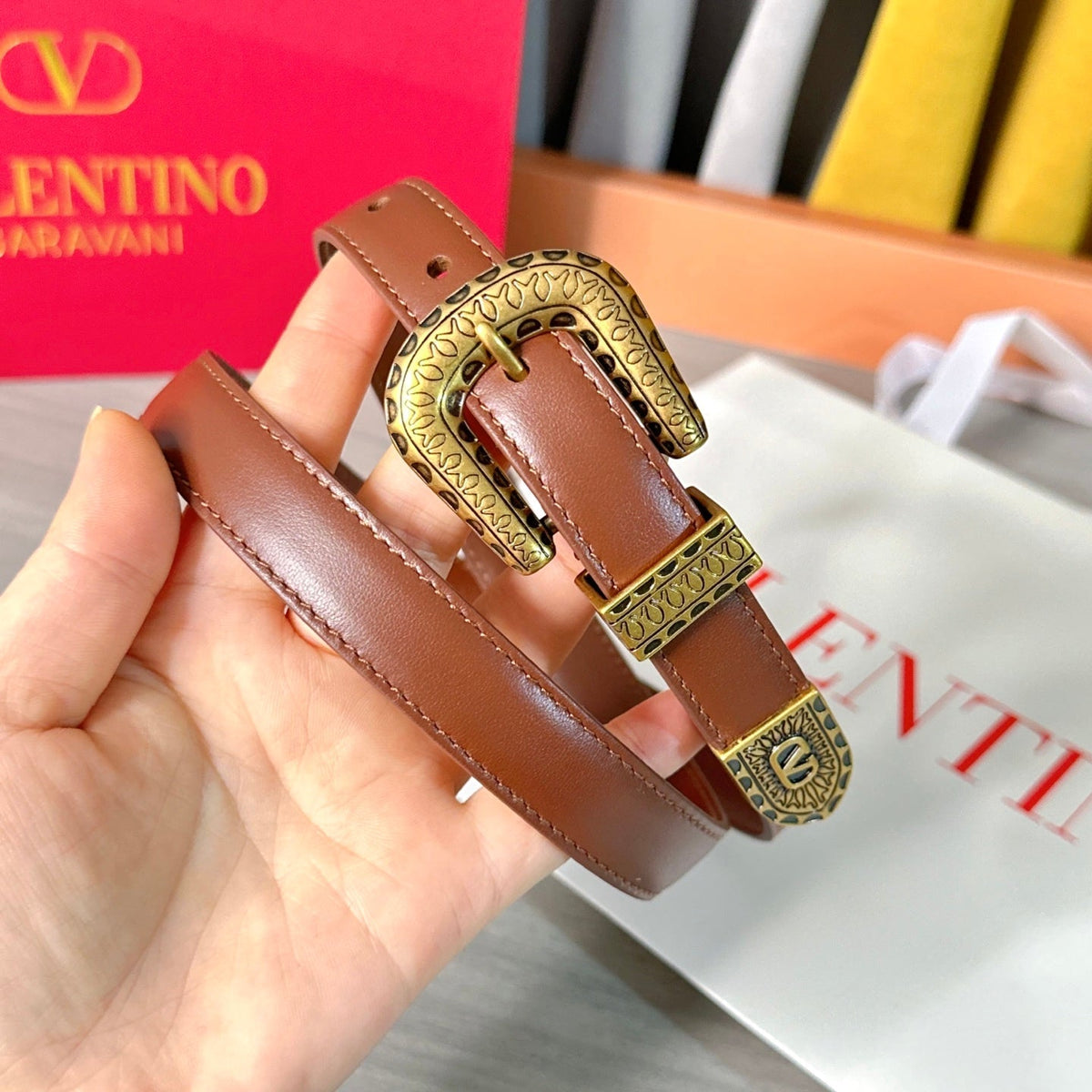 Valentino VLogo Signature Belt 2.0cm Brown Cowhide 202892