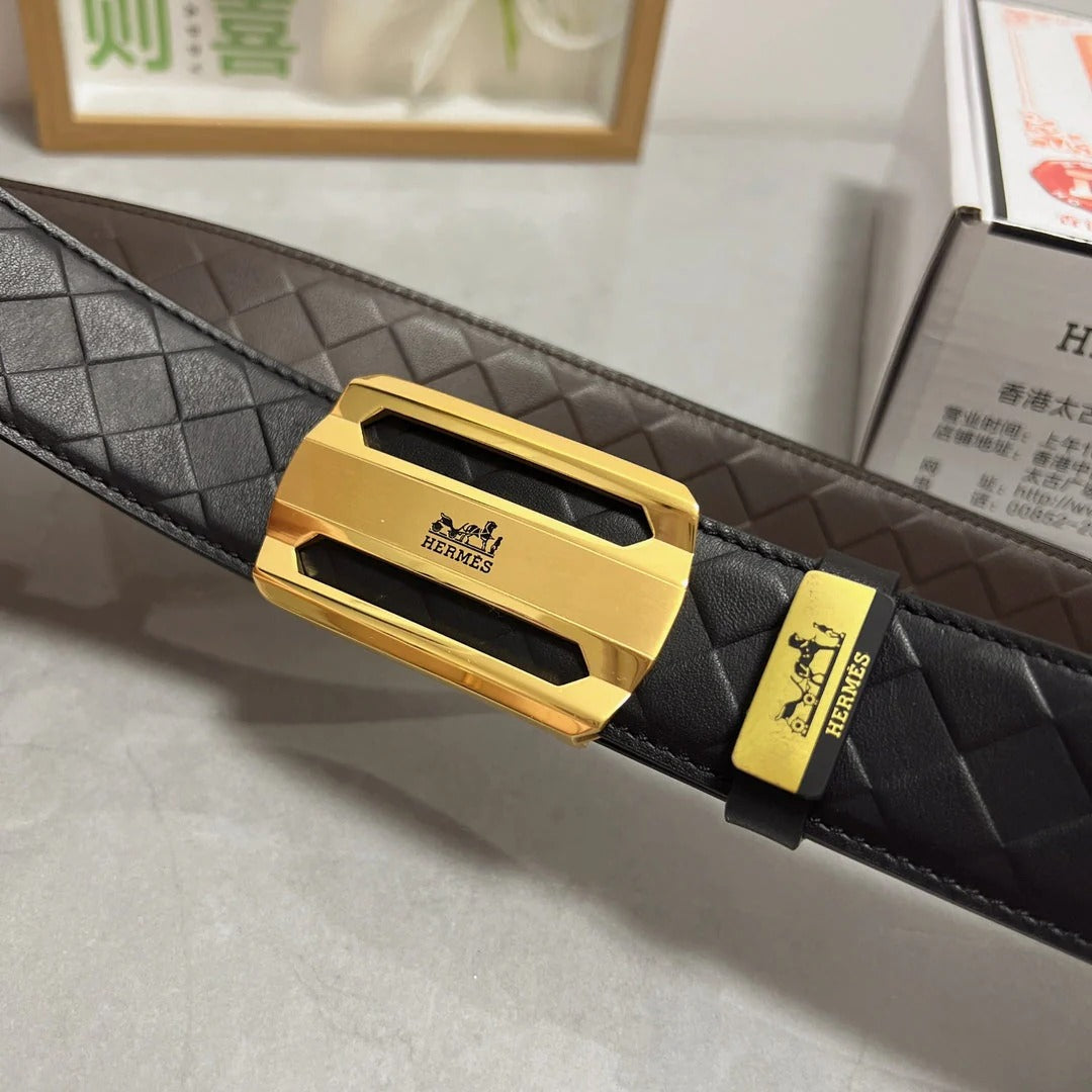 HM Belt 38mm Black Calfskin Leather Gold Buckle 619596