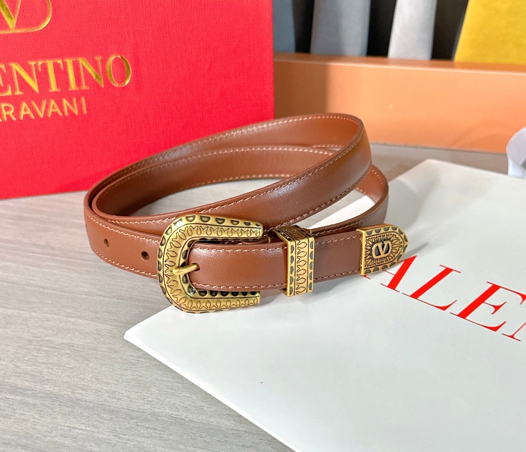 Valentino VLogo Signature Belt 2.0cm Brown Cowhide 202892