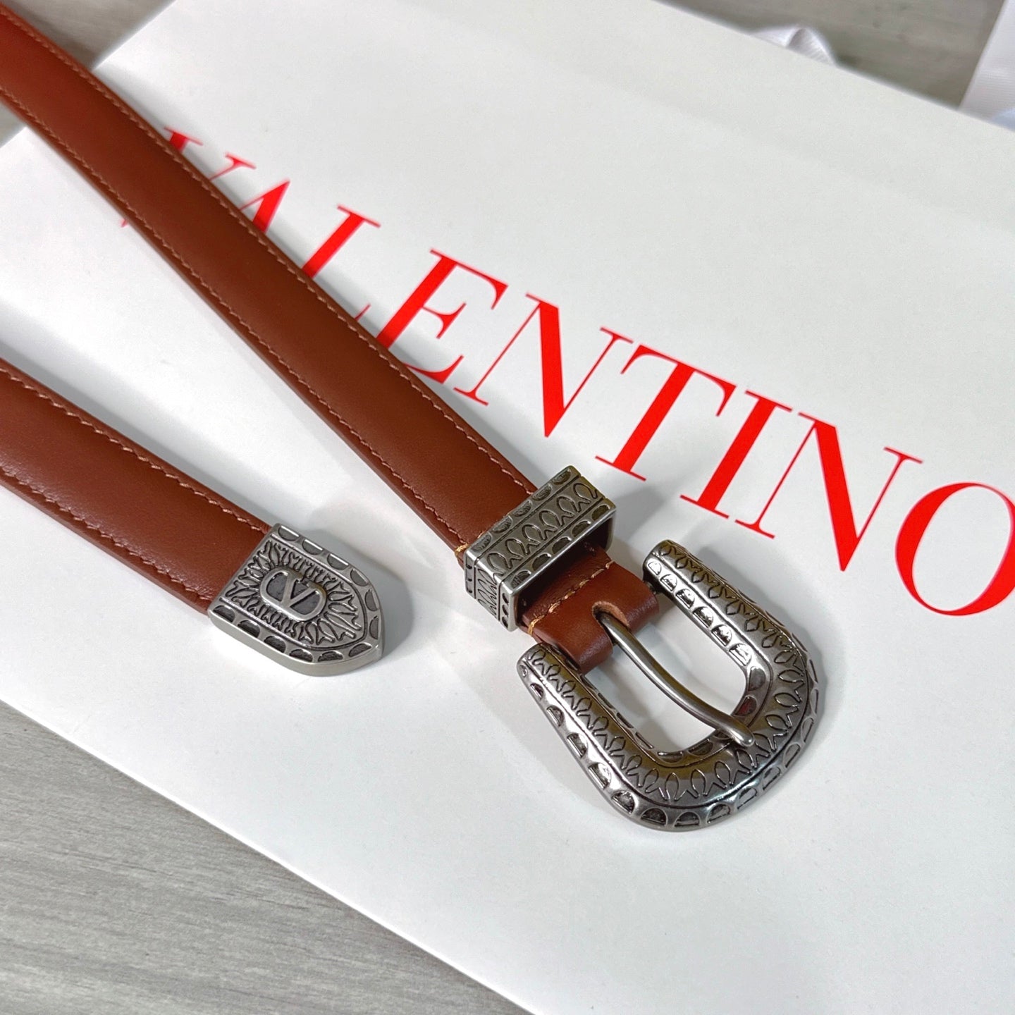 Valentino VLogo Signature Belt 2.0cm Brown Cowhide 202891