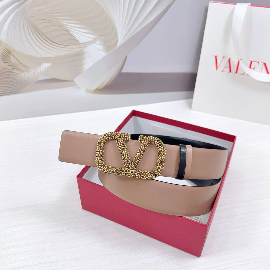 VLOGO SIGNATURE REVERSIBLE BELT 40MM ROSE BLACK GOLD CALFSKIN GOLD BUCKLE