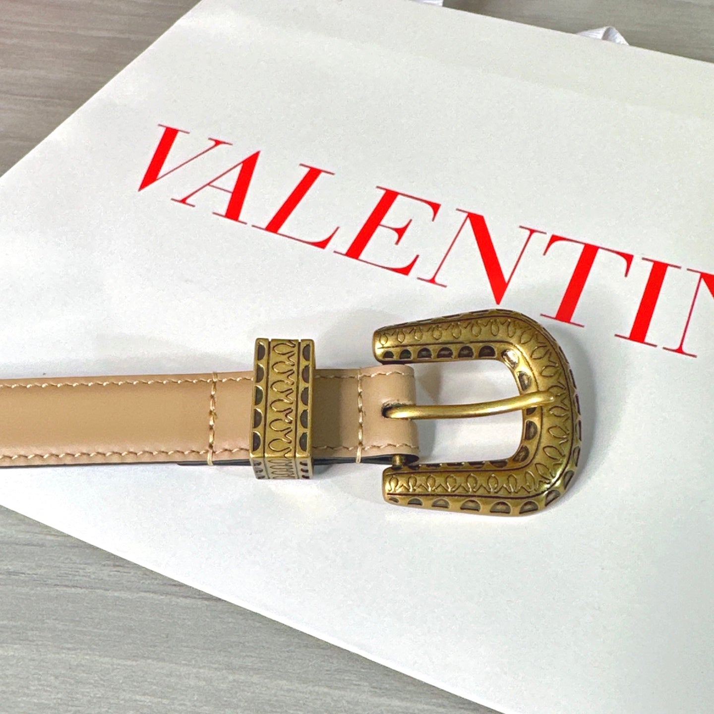 Valentino VLogo Signature Belt 2.0cm Beige Cowhide 202890