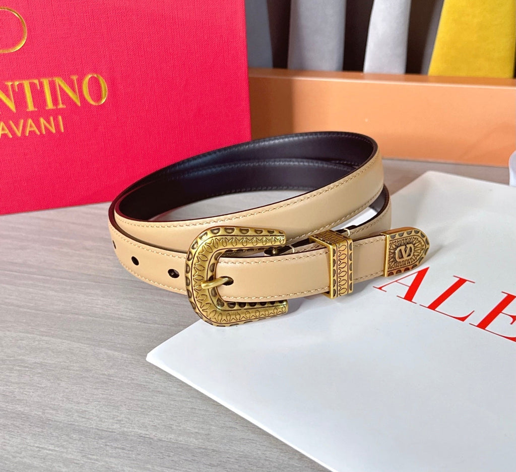 Valentino VLogo Signature Belt 2.0cm Beige Cowhide 202890