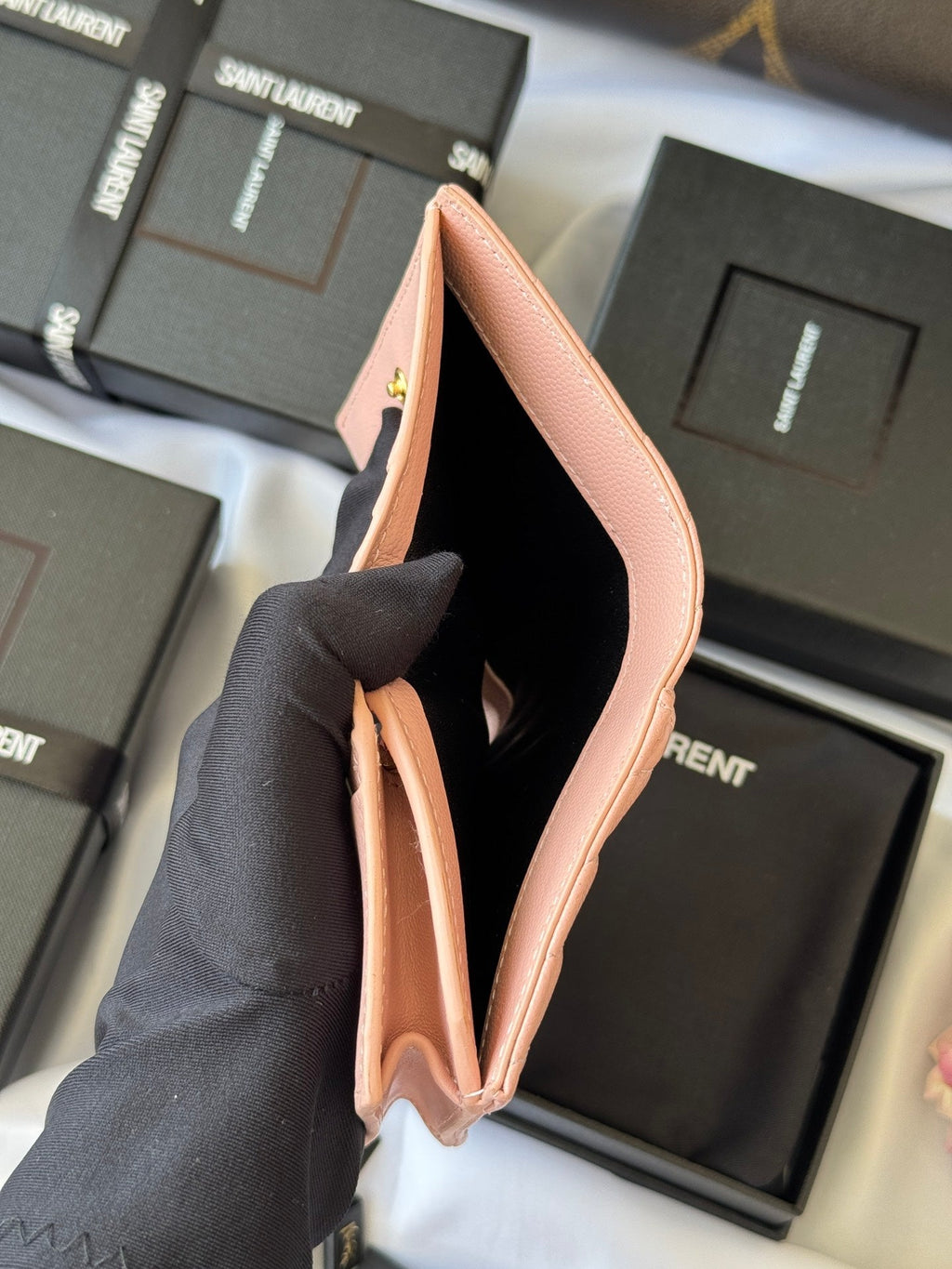 YSL Wallet Pink Gold Cowhide 240584