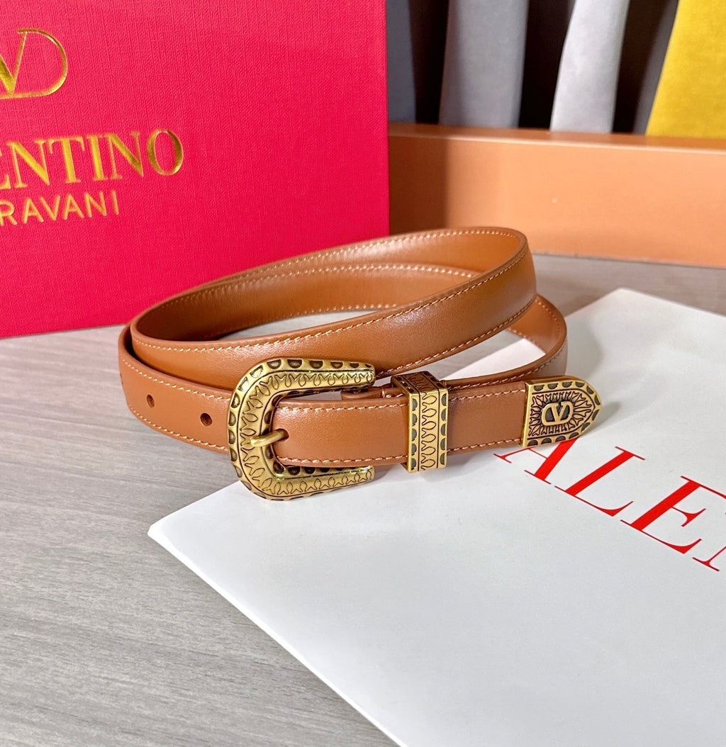Valentino VLogo Signature Belt 2.0cm Tan Brown Cowhide 202889