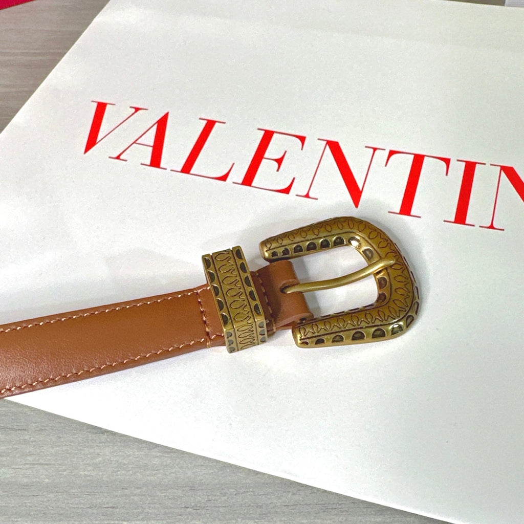 Valentino VLogo Signature Belt 2.0cm Tan Brown Cowhide 202889
