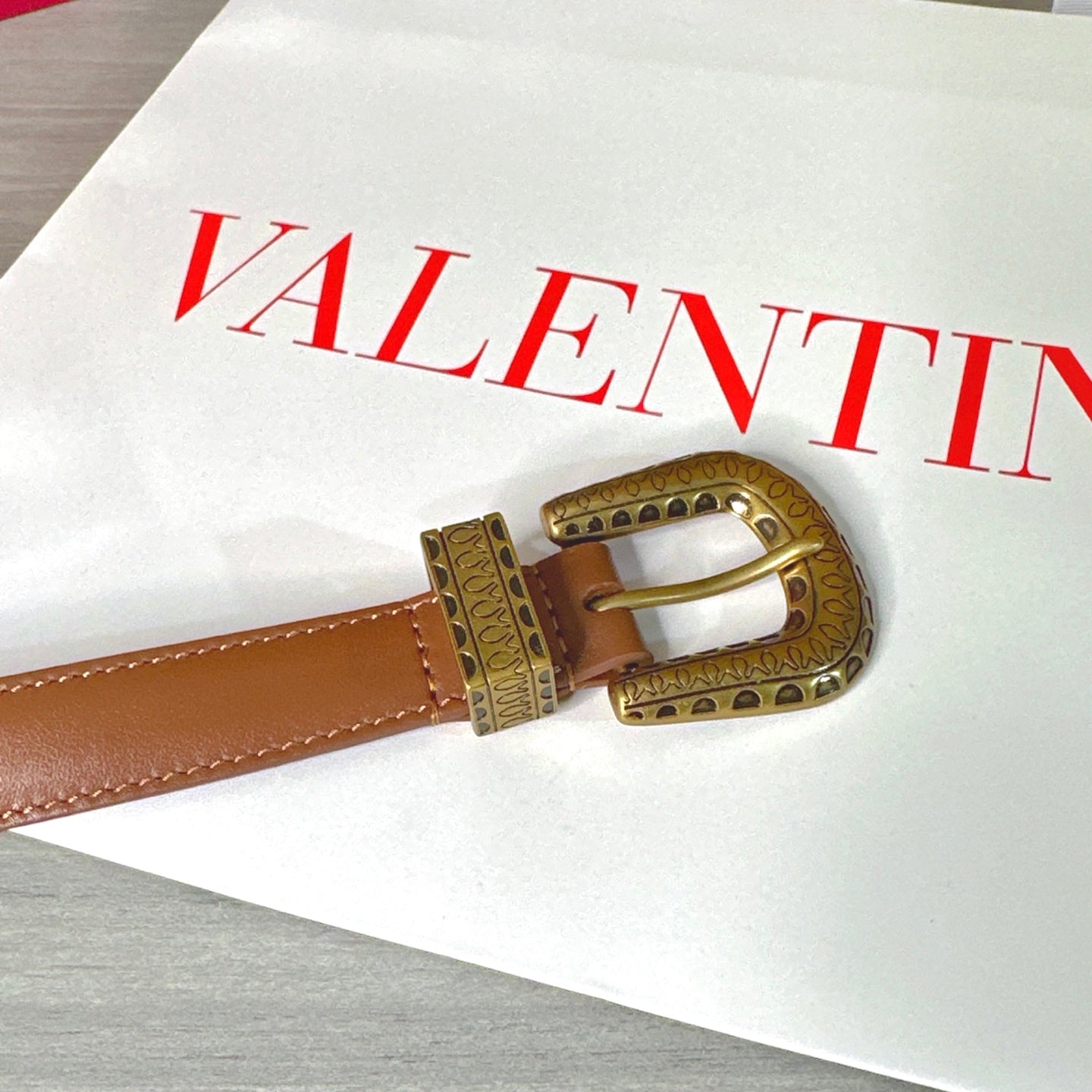 Valentino VLogo Signature Belt 2.0cm Tan Brown Cowhide 202889