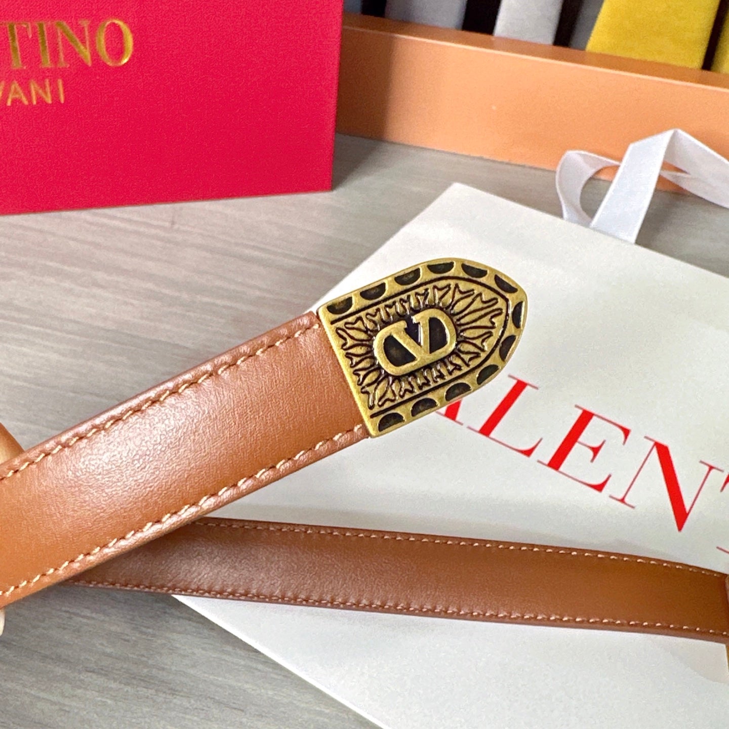 Valentino VLogo Signature Belt 2.0cm Tan Brown Cowhide 202889