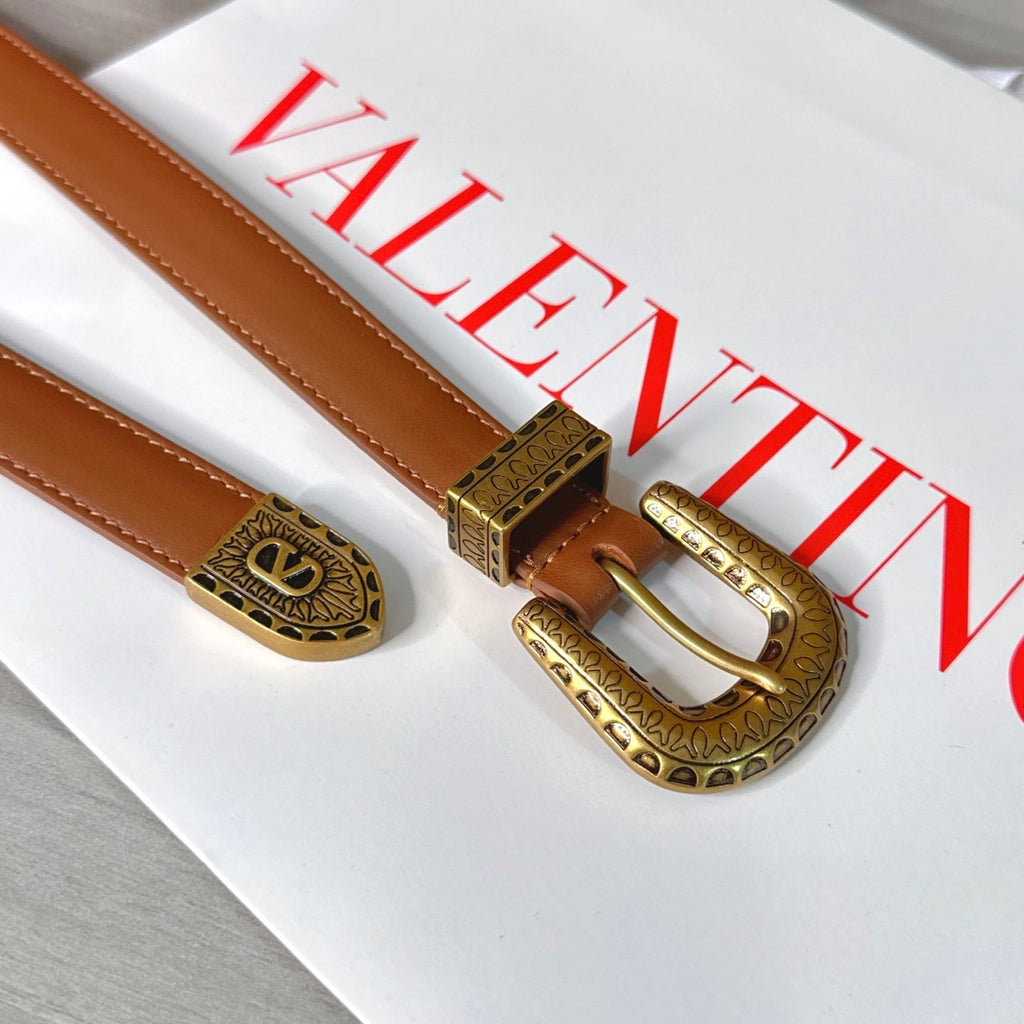 Valentino VLogo Signature Belt 2.0cm Tan Brown Cowhide 202889