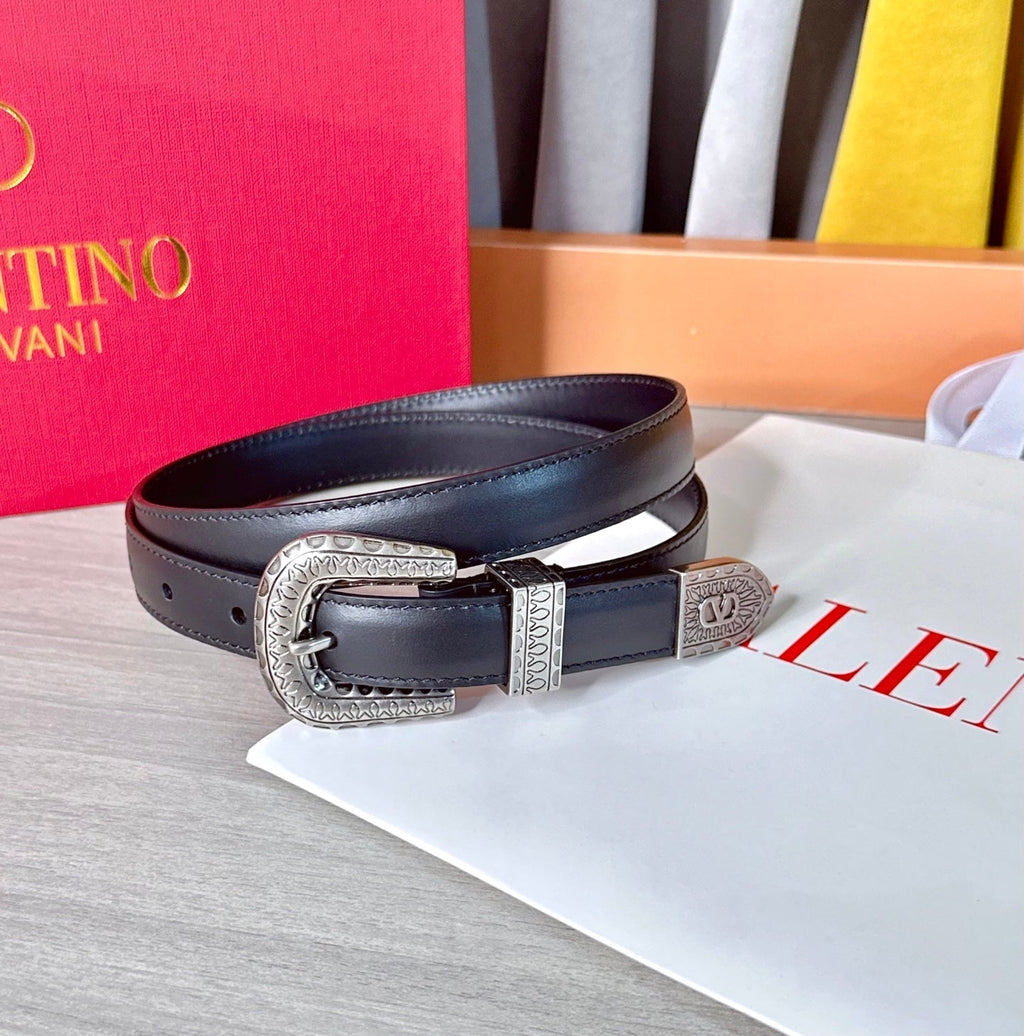 Valentino VLogo Signature Belt 2.0cm Black Cowhide 202887