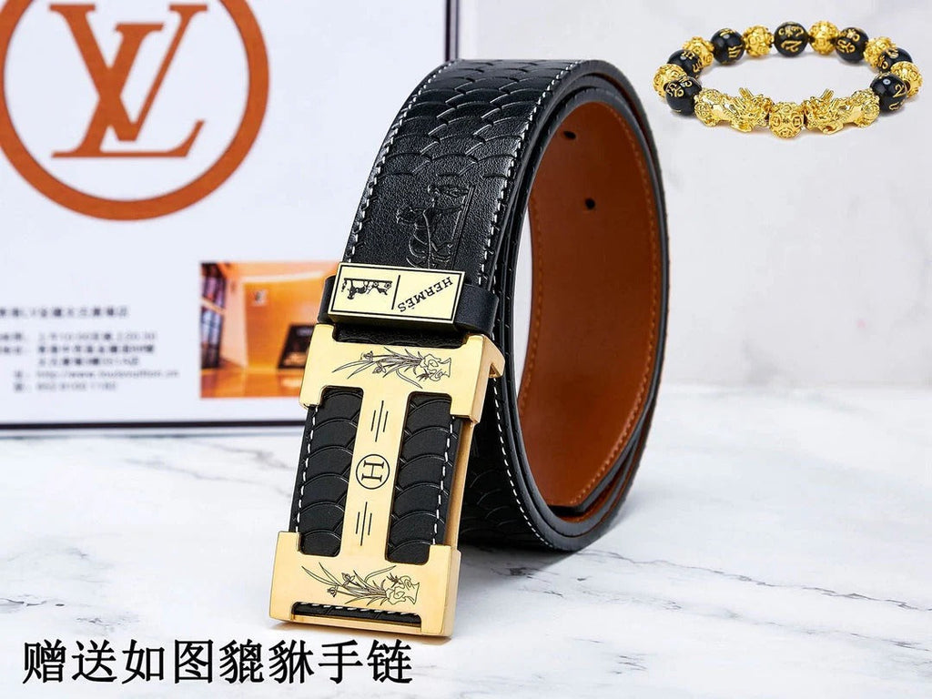 HM Constance Belt 38mm Black Brown Cowhide Gold Buckle 619893