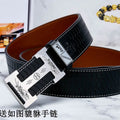 HM Constance Belt 38mm Black Brown Cowhide Sliver Buckle 619894