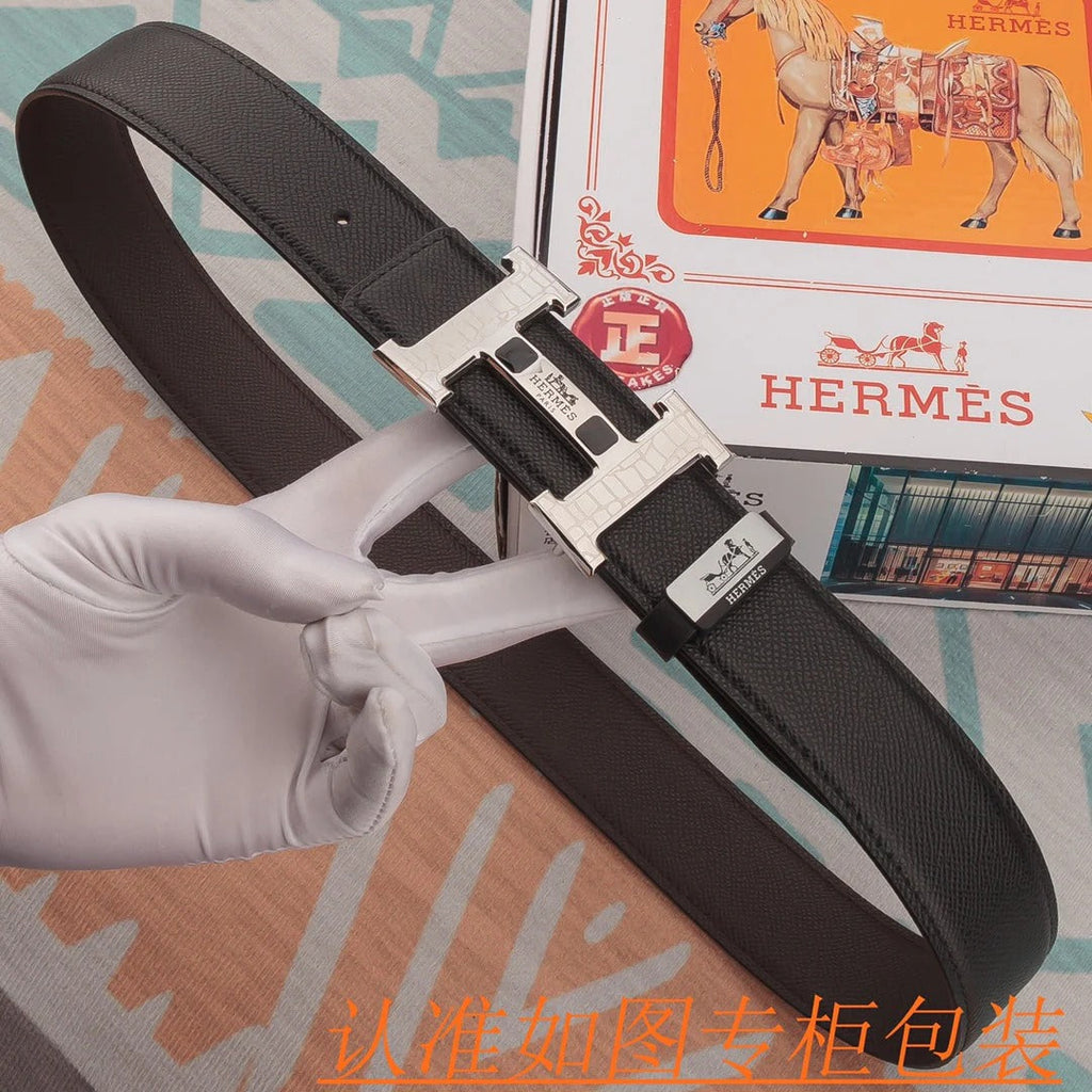 HM Constance Belt 38mm Black Epsom Sliver Buckle 619954